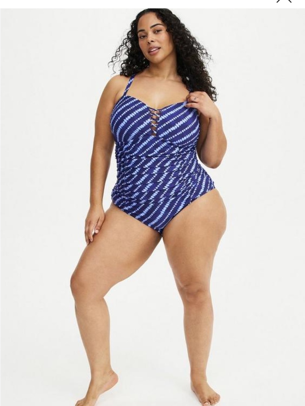 Torrid Size 2 Compression Slim Fix Blue Tie Dye Patterned One-Piece Swimsuit NWT